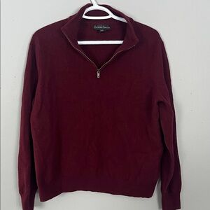Christian Lacroix Men's Deep Red Zip-Up SweaterXL 100% Extra Fine Merino Wool